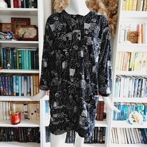 Cotton & Company Black Funny Caricature Print Long Sleeve Cute Midi Dress P860